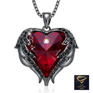 Angel Wings Heart Necklace with Birthstone