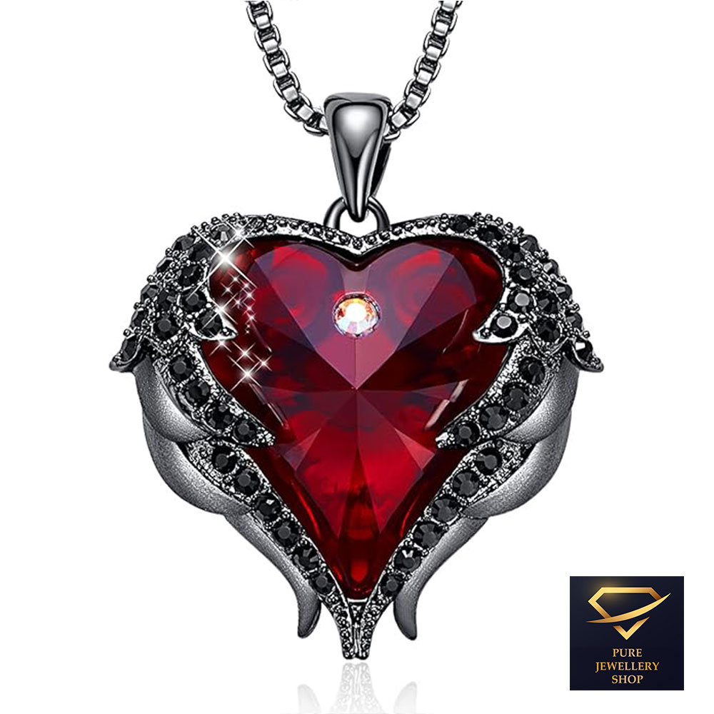 Angel Wings Heart Necklace with Birthstone